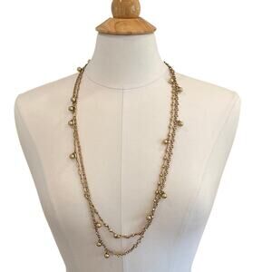 J. Crew Gold/Brass Tone Double Chain, Bauble, Gold Beads, Cascading Necklace